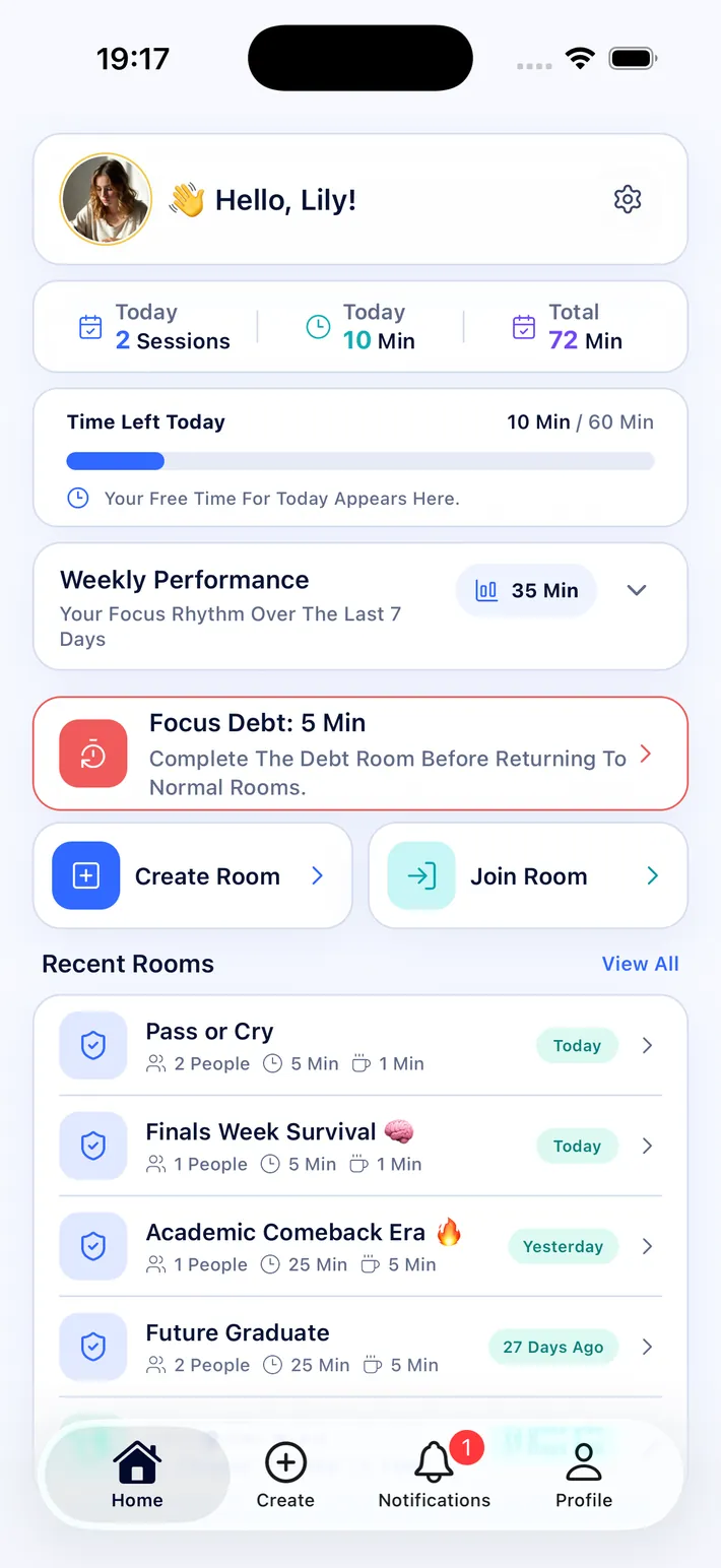Proof of Focus home dashboard with focus progress